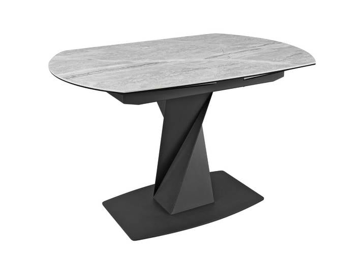 Novel Esstisch, Grau, Schwarz, Metall, Glas, Keramik, oval, Bodenplatte, 90x76x120-178 cm, ausziehbar, Esszimmer, Tische, Esstische, Glastische