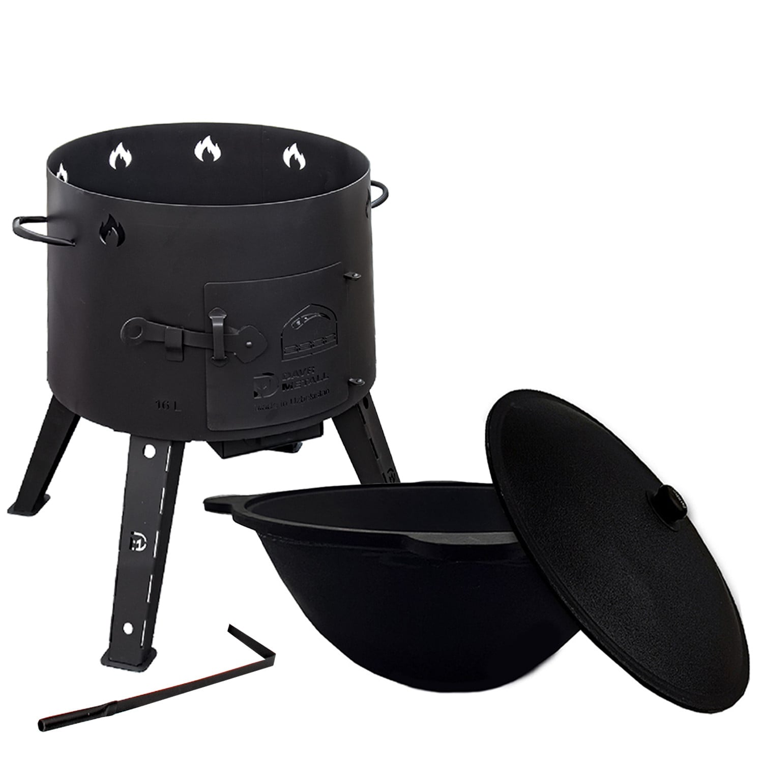 Grillpeter Utschak met Kazan set, 16 liter, gietijzer en schuurijzer