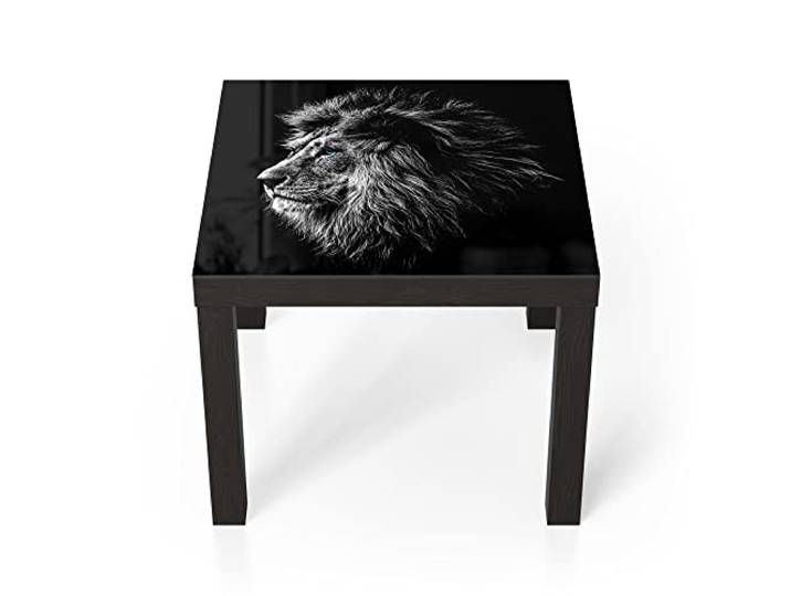 DEQORI Glastisch schwarz klein 55x55 cm Motiv König der Tiere im Profil ausgefallener Beistelltisch aus Glas Hochglanz Couchtisch fürs Wohnzimmer moderner Couch Tisch mit Design