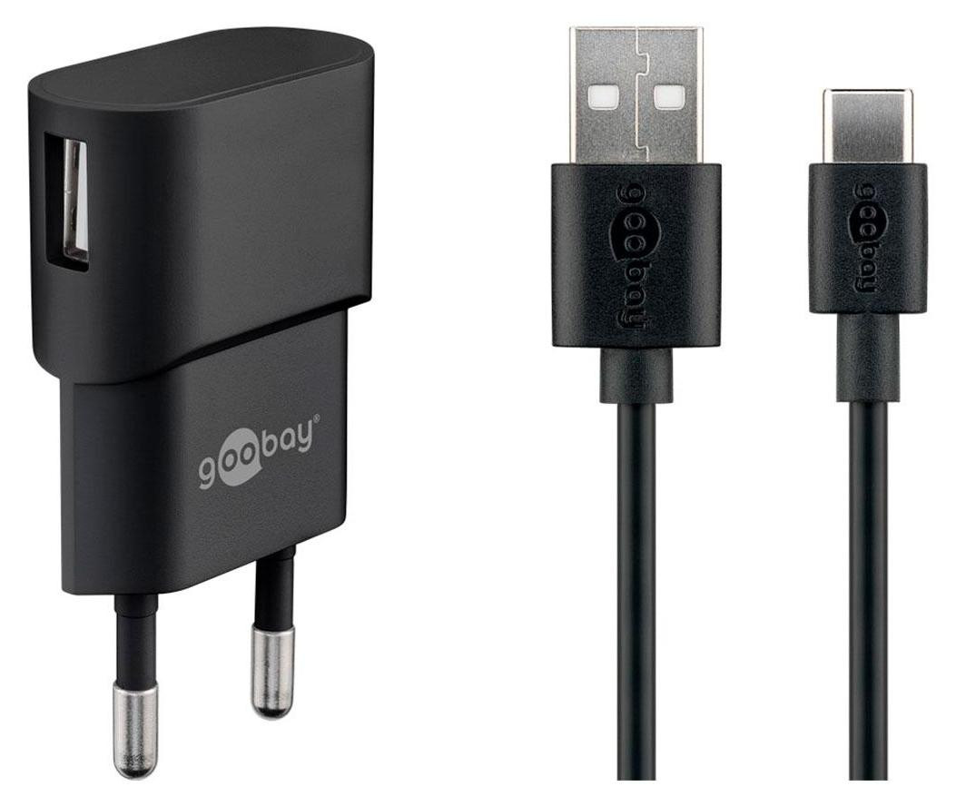 Goobay USB-C laadset met Type-C kabel, 1A, zwart, 1 meter