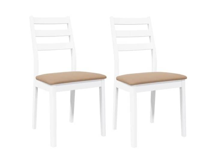 KLGBNCVE Esszimmerstühle mit Kissen 2 STK. Weiß Massivholz Gummibaum Ergonomisches Design, dichte Maserung, stoßfest, langlebig, bequeme Rückenlehnen, zeitlos