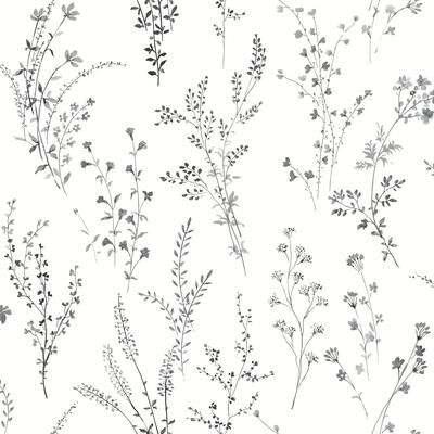 Inspired by Color Wildflower Sprigs Black & White Wallpaper
