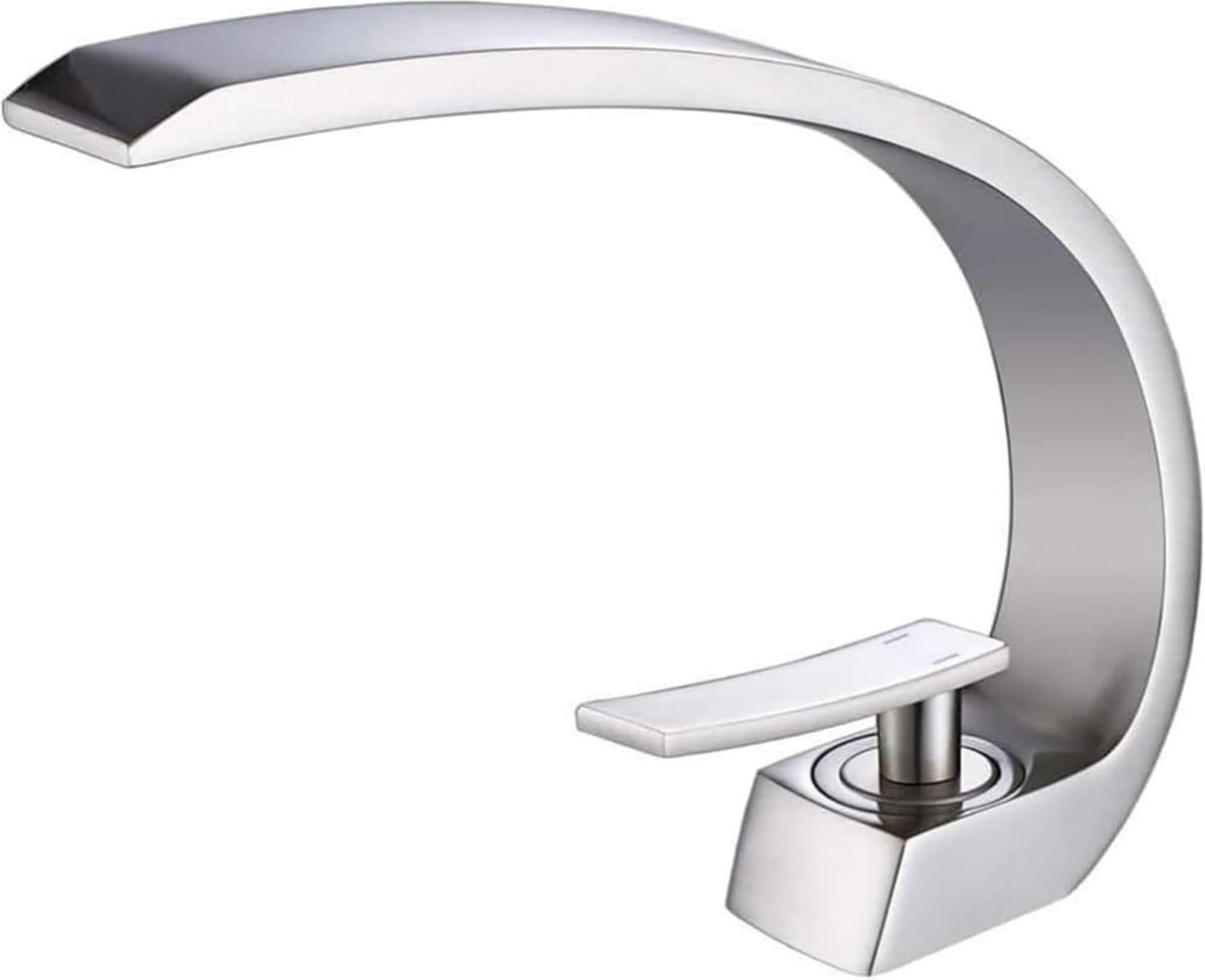 Markenlos Moderne wastafelkraan met hoge uitloop, zilver, chroom