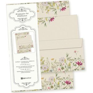 tatmotive Briefpapier Wildblumen Set, A4, 90 g/m², 25 Blatt + 25 Umschläge