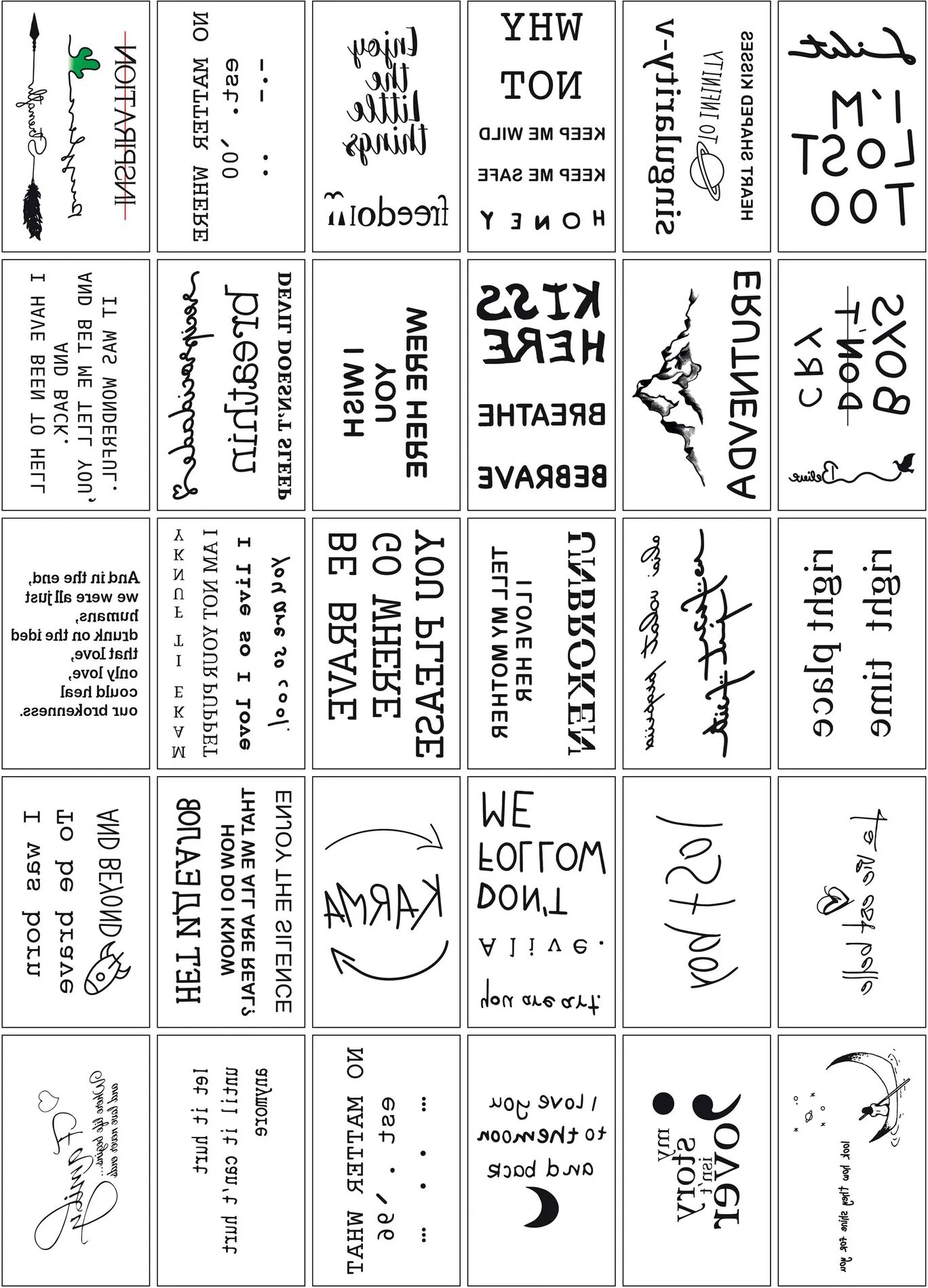 INF Schicke temporäre Tattoo-Aufkleber - 30 einzigartige Designs