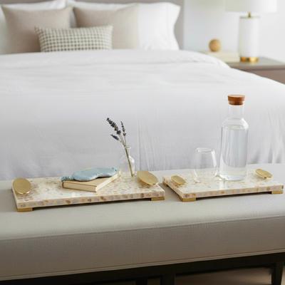 Sagebrook Home "Rectangular Textured Tray with Metal Handles-Set of 2, 22"", 18"", White - 22.0"""