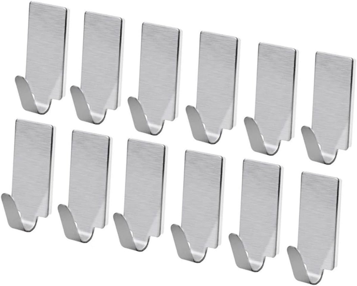Set van 12 roestvrijstalen zelfklevende haken voor in de keuken of badkamer