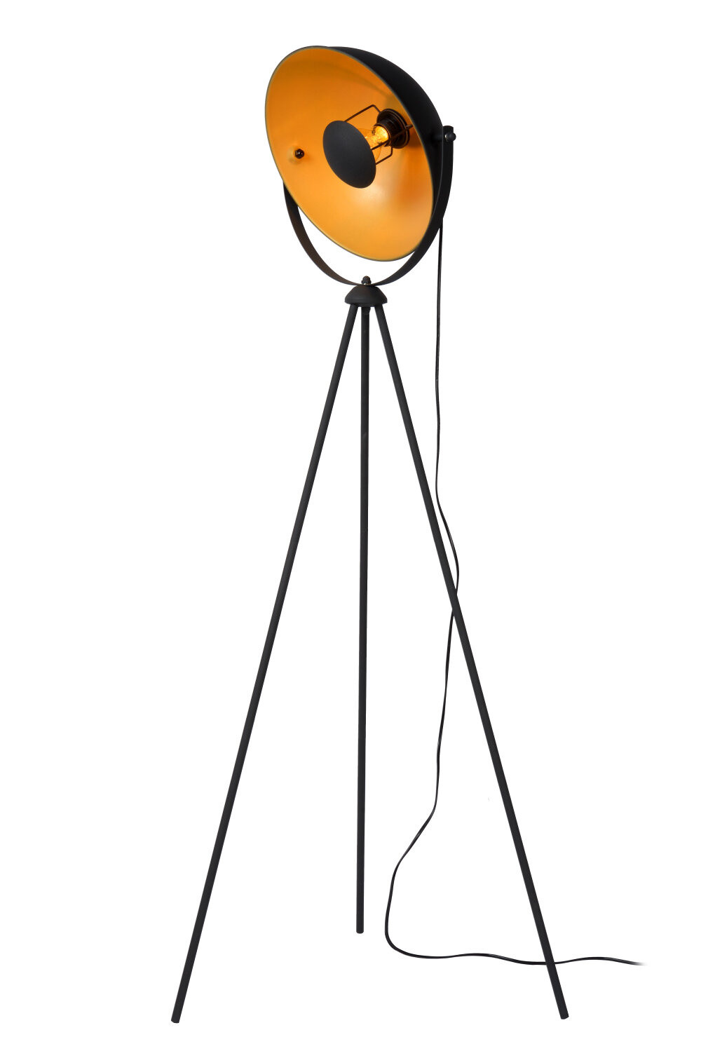 Lucide Alvaro Industriële Vloerlamp - Zwart en Goud/Messing - E27 - H 148 cm