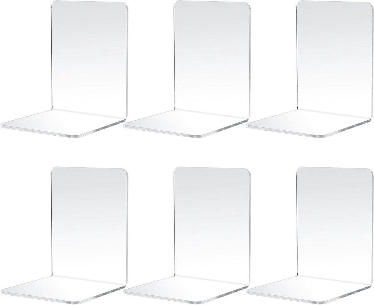 Set van 6 transparante acryl boekensteunen voor bureauorganisatie