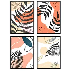 POSTER Set mit 4 abstrakten 2 floralen in warmen Erdtönen A3 Rahmenlos