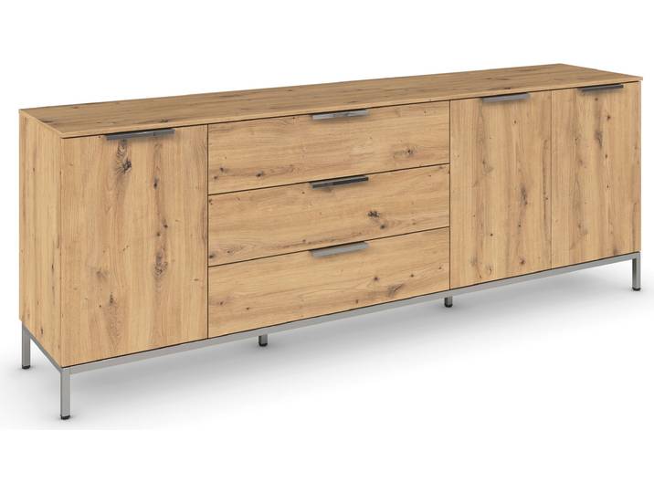Kombikommode RAUCH Kommode Türkommode Sideboard Kombikommode FLIPP , braun (eiche artisan), B:200cm H:72cm T:42cm, Holzwerkstoff, Sideboards, Kombikommode, 3-türig mit 3 Schubladen und Soft-Close-Funktion