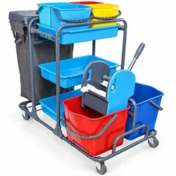 Reinigungswagen RMV Systemwagen metall Queen 2 x 25 L dazu 4 x 6 L Eimer, robuste pluverbeschichtete Ausführung