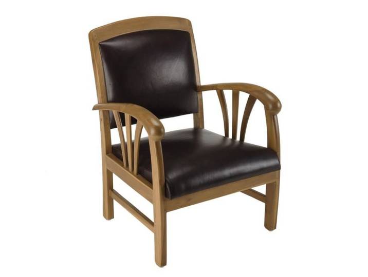 MACABANE ERIS - Fauteuil teck et cuir marron