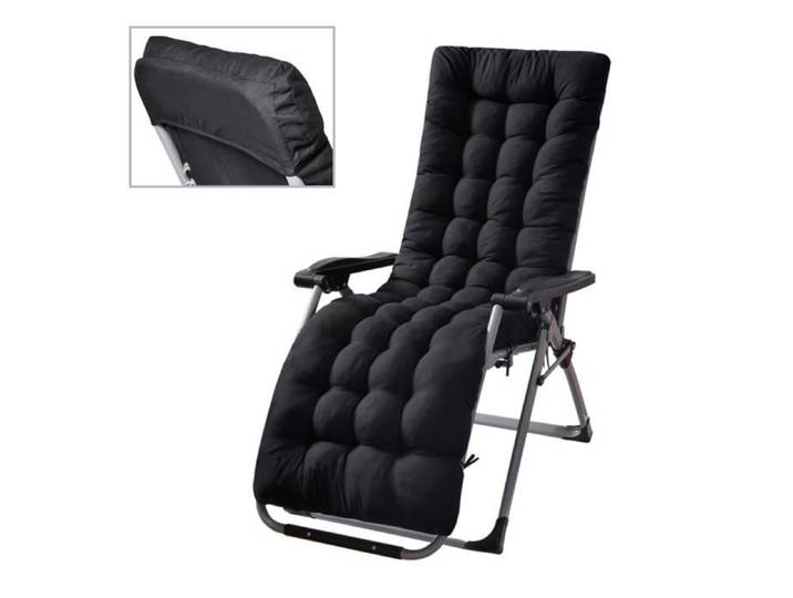 Coussin Galette de chaise extérieur Coussin de chaise longue pour les vacances de voyage intérieur extérieur- 170*53*8-Noir