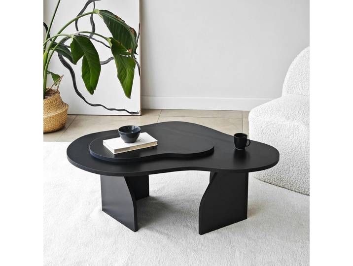 Table basse organique avec petit plateau MARFA - Noir