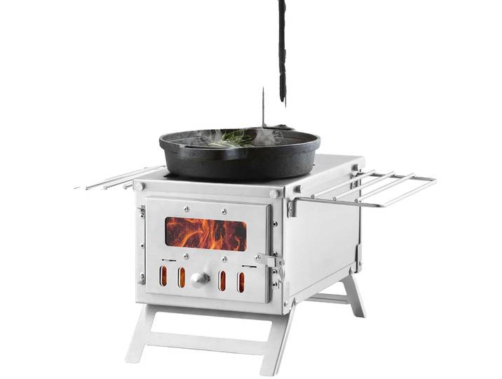 VEVOR Four à bois\, 80 pouces\, four de tente de camping en acier inoxydable\, four à bois portable avec tuyaux de cheminée et gants\, grand four de tente à foyer de 700 pouces pour la cuisson et le chauffage en plein air avec 8 tuyaux