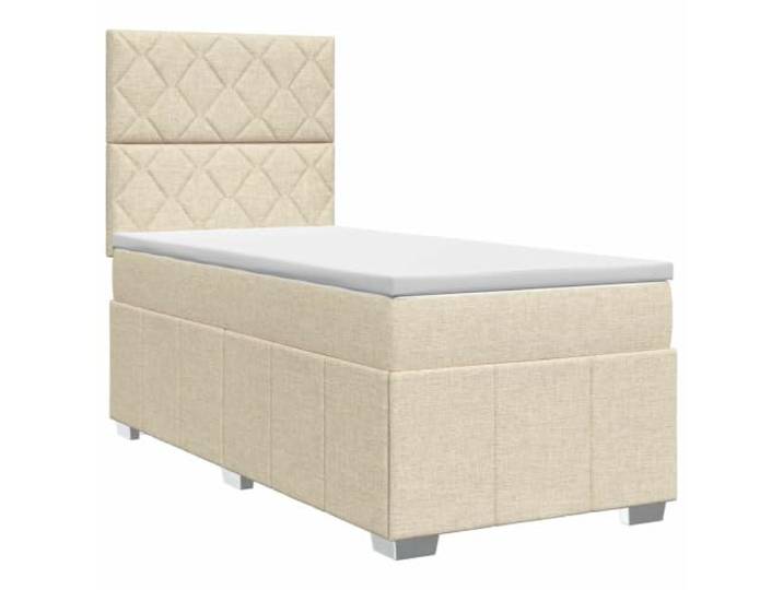 KTHLBRH Boxspringbett mit Matratze creme 90 x 200 cm Stoff Kopfteil verstellbar 78 – 88 cm, Taschenfedern, mittelfest, Reißverschluss, Holz, Polyester