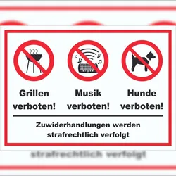 HB-Druck Grillen Musik Hund verboten Schild A4 (210x297mm)