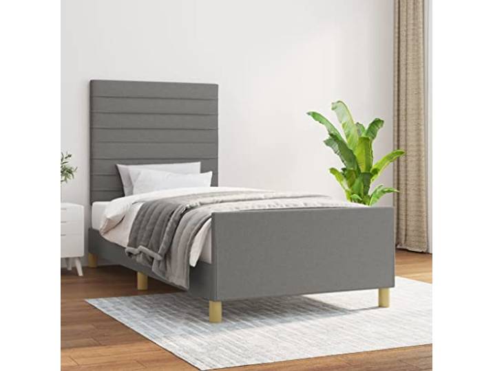 Strapazierfähiger Stoff höhenverstellbares Kopfteil Bettgestell Grau Bettgestell ohne Matratze Dunkelgrau 100x200 cm Stoff mit verstellbarem Kopfteil stabiler Lattenrost fuer Schlafzimmer