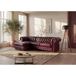 Chesterfield Ecksofa - Ecke Links - Büffelleder - Rotbraun - BRENTON