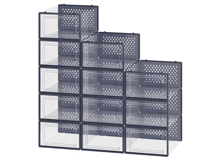 JOYFURNOS Lot de 12 Boîtes de Rangement Empilables pour Baskets, Organiseurs de Chaussures en Plastique Transparent pour Armoire, Transparent et Bleu