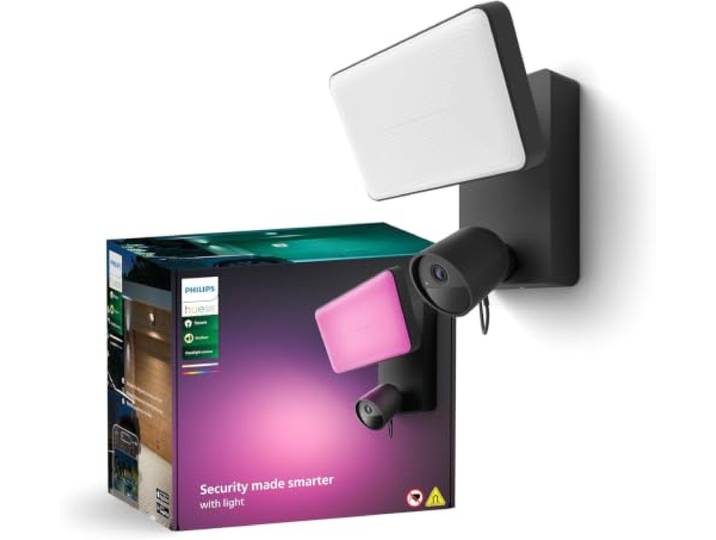 Philips Hue Secure\, Projecteur avec Caméra Intégrée\, 2250lm\, 1080P\, Noir Éclairage mural LED extérieur IP44\, Caméra IP65\, Détection de Mouvement\, Vision Nocture\, Alarme Sonore\, Audio Bidirectionel