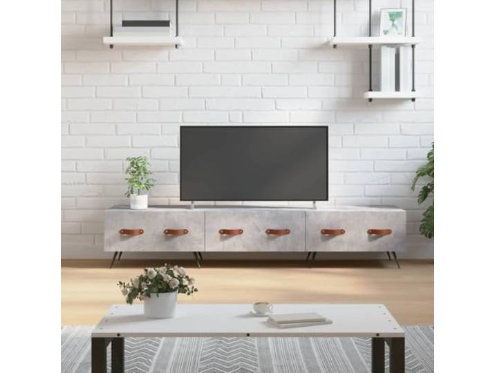 HEFZGDB TV-Schrank Betongrau 150x36x30 cm Holzwerkstoff mit 3 Schubladen und Eisenbeinen, robuster Medienregal Stauraum Möbel