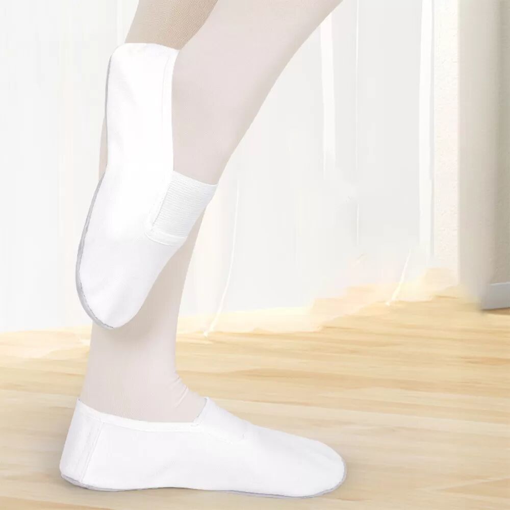 INF Weiße Canvas Ballettschuhe Gymnastik Tanzschuhe mit Ledersohle 25