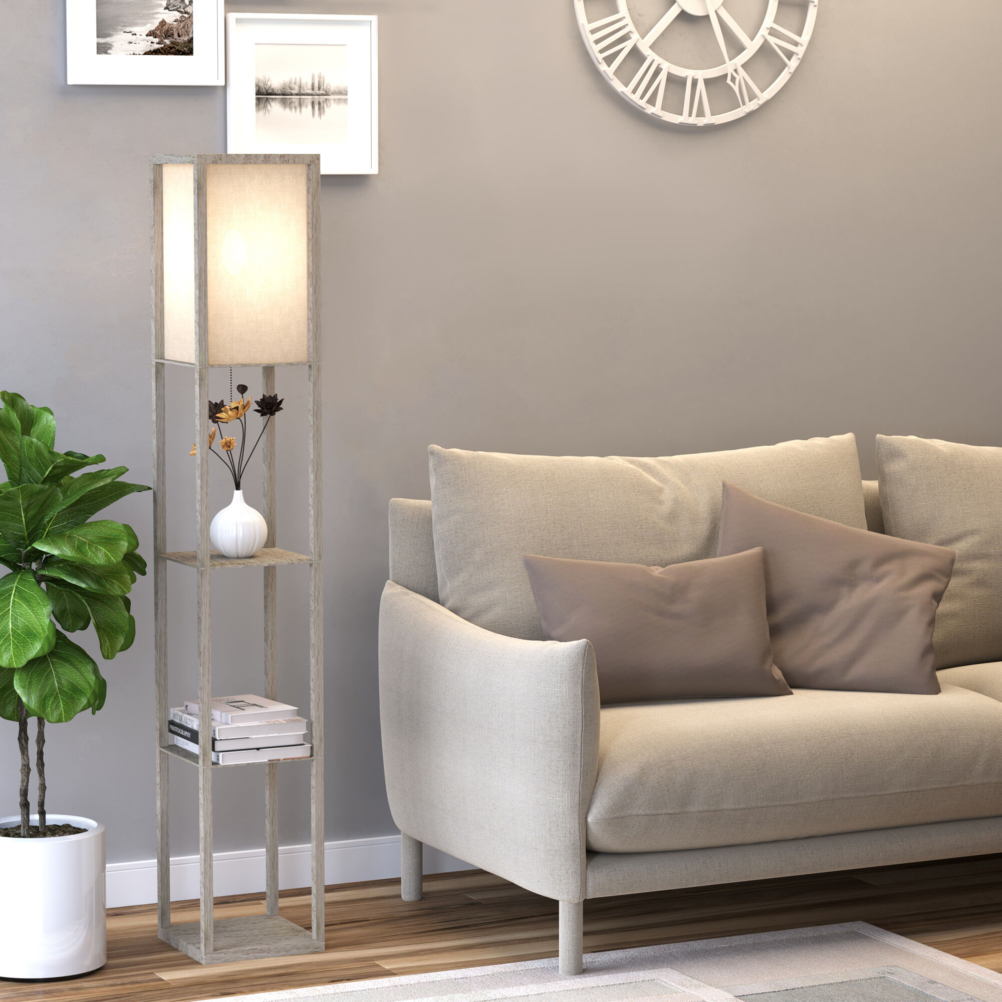 Altro Lampada Da Terra Piantana 40w Con 3 Scaffale, Attacco E27, Lampada Da Pavimento Moderno Con Paralume In Acrilico, Soggiorno, Salotto, Camera Da Letto