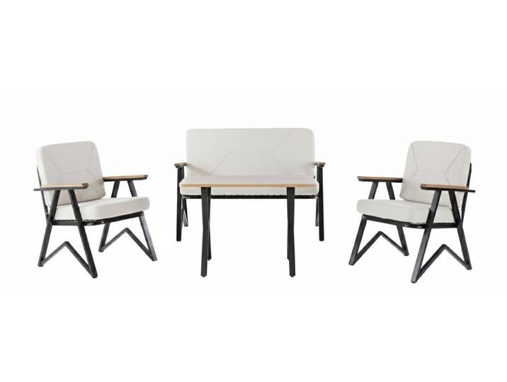 JVmoebel Gartenlounge-Set Terrassen-Set 2Sitzer-Sofa Sessel Tisch Moderner Stil Holz-Tischplatte, (3-tlg)