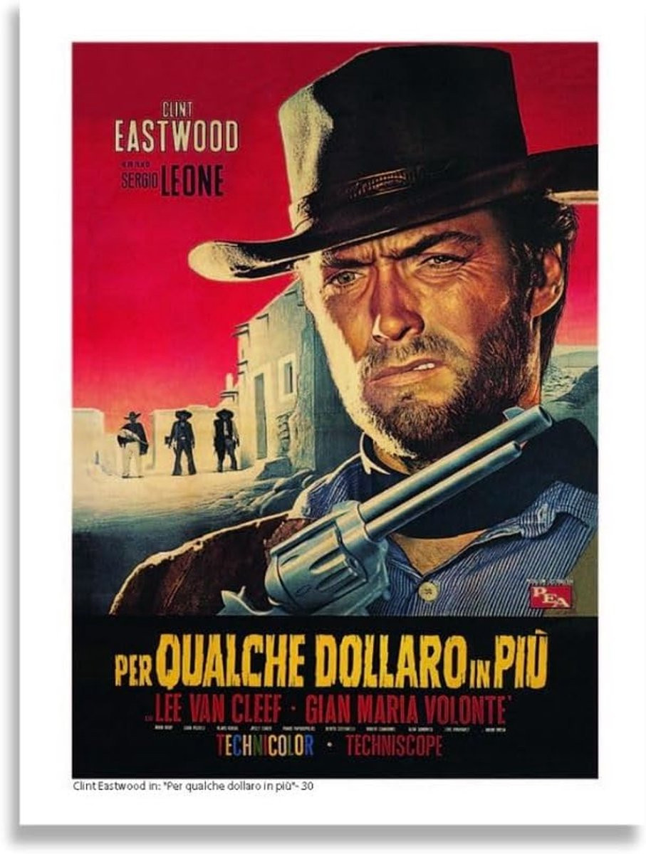 Vintage Zwart-Wit Film Poster Clint Eastwood Wanddecoratie 22 x 30 cm - Zonder Lijst