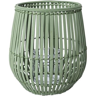 Windlicht CREATIV HOME "Kerzenhalter Bambus", grün (jadefarben), H:25cm Ø:25cm, Glas, Holz teilmassiv, Kerzenhalter, Windlicht, Höhe ca. 25 cm