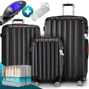 Monzana Koffer Baseline, schwarz, 3-teilig + Zubehör, Hartschale, mit 4 Rollen, klein / mittel / groß