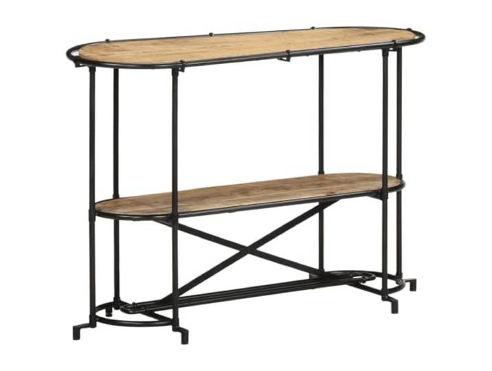 KPOUTRFG Konsolentisch 110x42x76 cm aus massivem Mangoholz mit Eisengestell 2 Ablagen, robuste Tischplatte, industrieller Stil, Unikat mit natürlicher Maserung