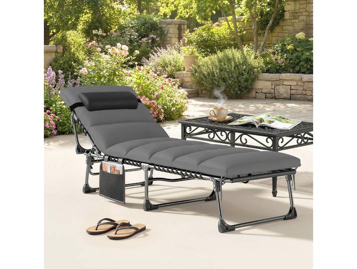Outsunny Chaise Longue Pliable Extérieur 5 Positions Gris 200cm
