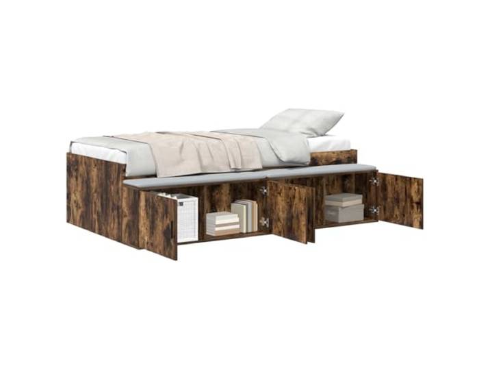 PUGYNBK Bettgestell mit Schublade Eiche rauchfarben, 90 x 190 cm Robustes Sperrholz, integrierte Lagerung, modernes Design, einfache Reinigung