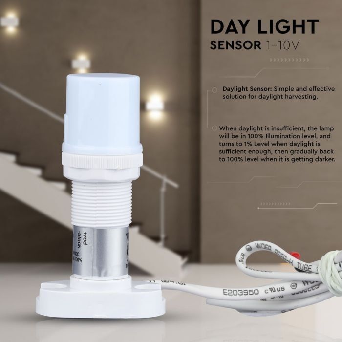 V-Tac Vt-8059 Sensore Di Luce Crepuscolare Ambientale Daylight Per Driver Dimmerabile 0-10v - Sku 1369