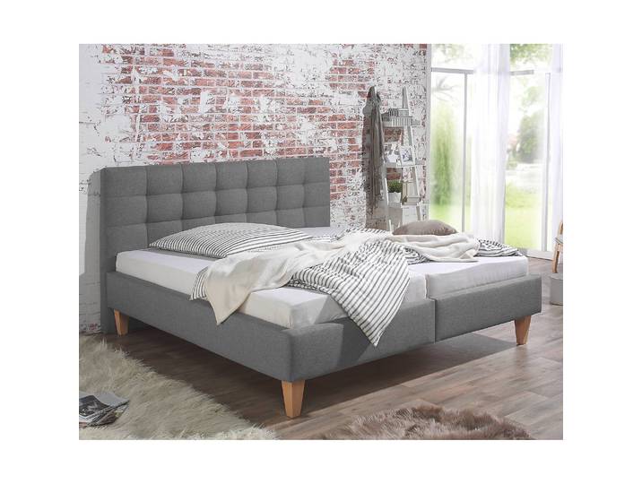 Polsterbett Stensborg 160 x 200cm Strukturstoff Grau/Silbergrau ohne Lattenrost & Matratze