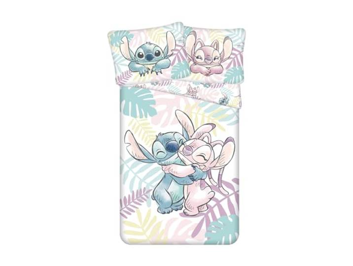 Stitch en Angel Bladeren 1-Persoons Dekbedovertrek 140x200 + Kussensloop