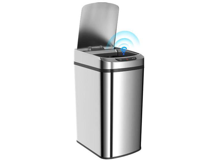 ComfortXL Mülleimer De-17676 12L mit Dual-Modus (Sensor/Touch) Silber, Silberfarben, Metall, 22x41x28 cm, Haushalt & Reinigung, Reinigung, Mülleimer & Abfallsammler