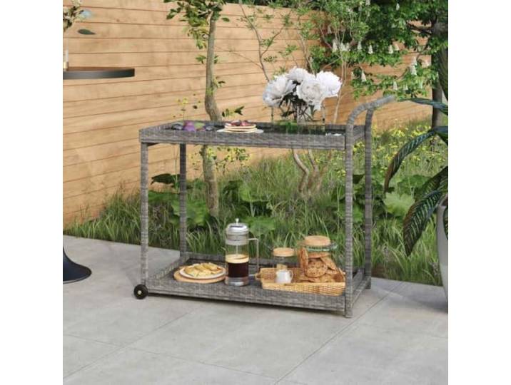 smnyxs Barwagen, grau, 100 x 45 x 83 cm, aus geflochtenem Kunstharz Rollen, Griff oben, Rahmen aus Stahl, pulverbeschichtet, für Küche, Wohnzimmer, Terrasse