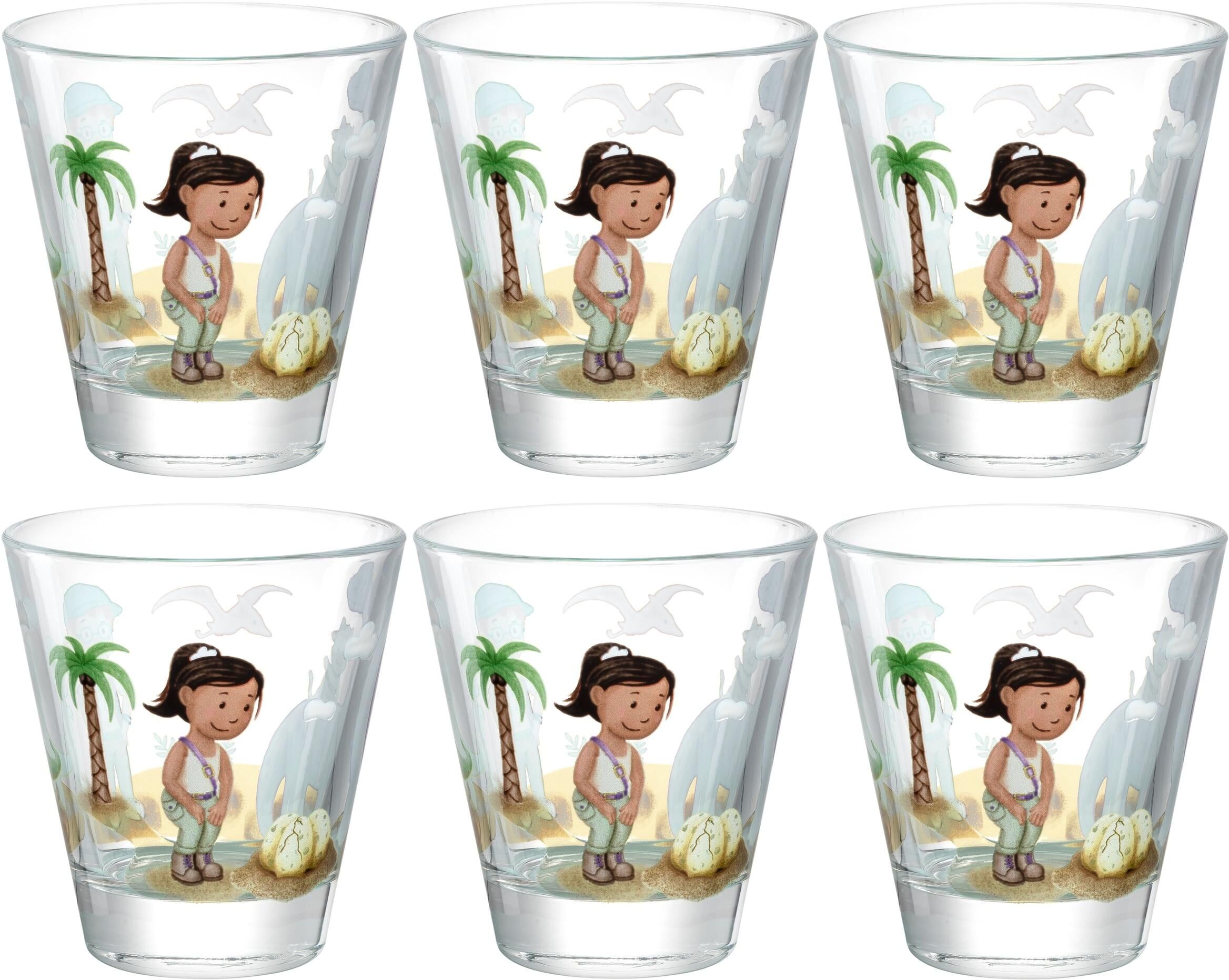 Kinderbecher LEONARDO "Avventura Dino 215ml", Kinder, Gr. Ø 9cm x 9cm, 215ml, 6 Stk., bunt (mehrfarbig), Glas, Trinkgefässe Kinderbecher mehrfarbig Ø 9cm x 9cm, 215ml, 6 Stk.