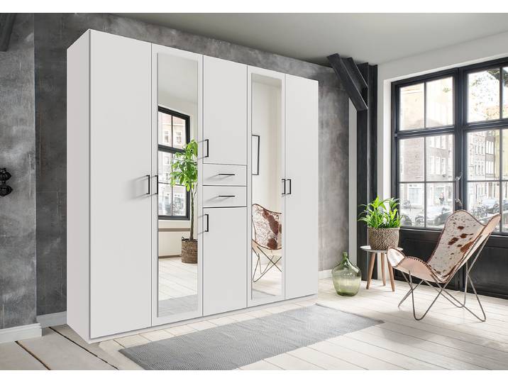 Drehtürenschrank 225cm Weiß/Weiß Schwarz