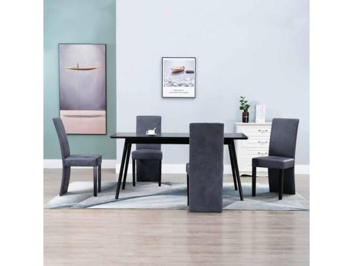 KGHFDVB 4 Esszimmerstühle Grau Kunstleder Wildlederimitat Massivholzbeine Modernes Design, hohe Rückenlehne, ergonomisch, robuste Massivholzbeine, vielseitig einsetzbar
