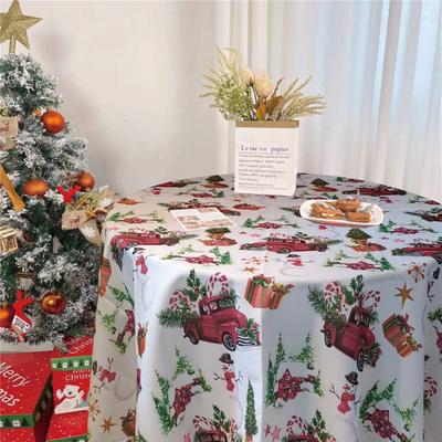 Violet Linen Seasonal Xmas Christmas Holiday European Attraction Frosty Delights Snowman Trucks Pattern Tablecloths