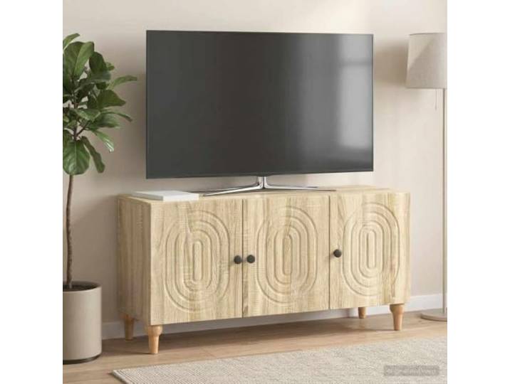TV-Schrank Sonoma-Eiche Holzwerkstoff 99 x 34,5 x 50 cm mit Stahlgriffen Moderner TV-Schrank, Sonoma-Eiche Holzwerkstoff, 90°-Pendeltüren, schwarze Stahlgriffe, einfache Pflege