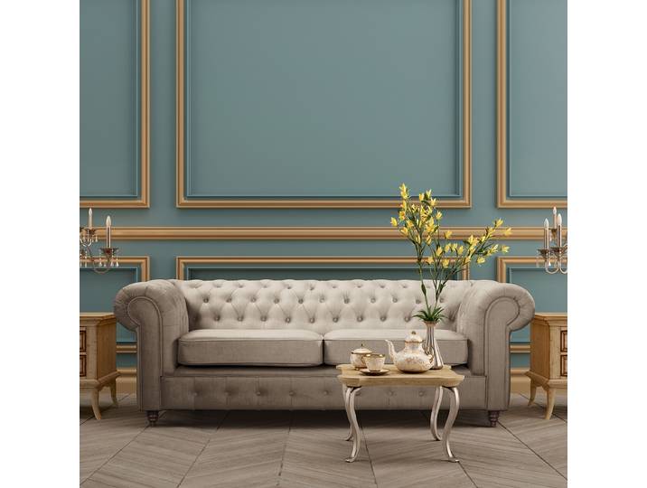 home24 Bank beige Microvezel Valeria 218cm gelijkbenig slaapfunctie voor permanent gebruik glamour