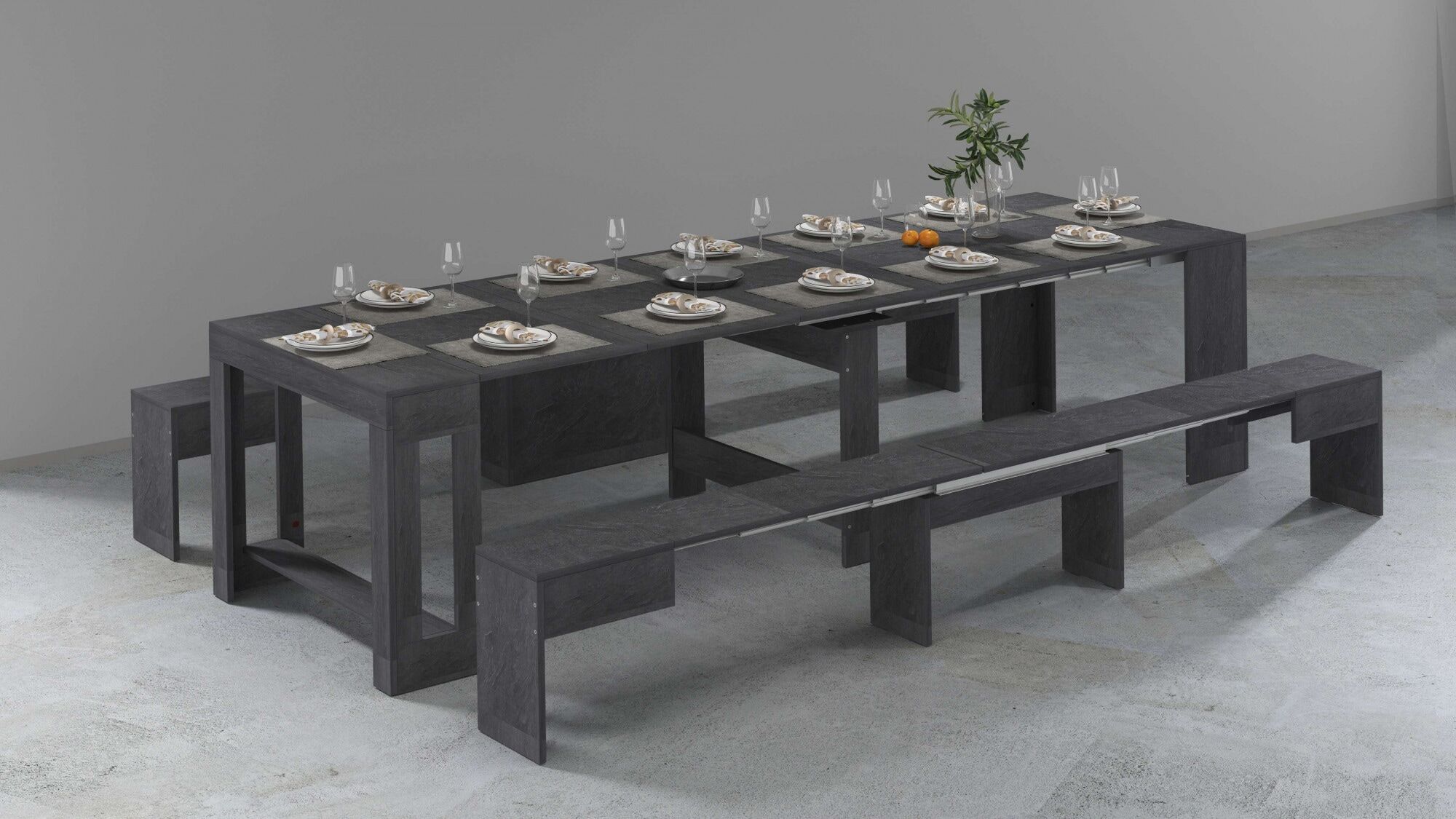 Sitzgruppe HOME AFFAIRE "Praktika", grau (zement), B:290cm H:45cm T:25cm, Sitzmöbel-Sets, Sitzgruppe, Je Bank ausziehbar bis 290 cm