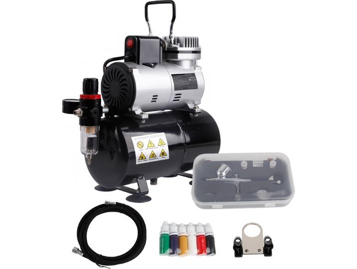 Timbertech ABPST08K airbrush compressor complete set met verbeterde koelventilator mini compressor airbrushpistool en airbrush accessoires