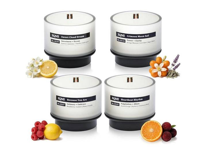 Duftkerzen Nachfüllset 4er Set Fruchtige Düfte 35h Brennzeit, Mehrfarbig, Paraffin, 11 cm, Dekoration, Kerzen & Kerzenhalter, Duftkerzen